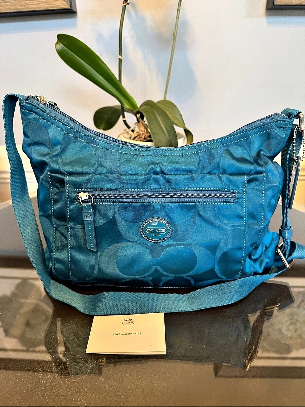 Coach Getaway Signature Nylon File Crossbody Bag Blue/Teal